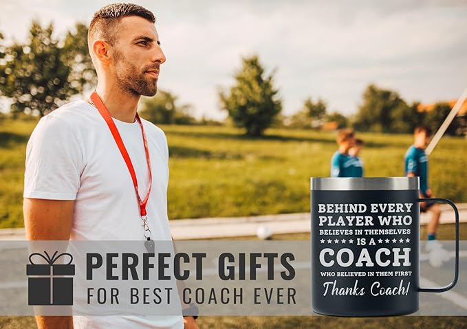 Onebttl Coach Gifts, Funny Gift Idea for Appreciation, Christmas, Birthday, 12oz Stainless Steel Insulated Travel Coffee Mug - Thanks Coach, Black, BS-COACH-MUG12-BELIEVE