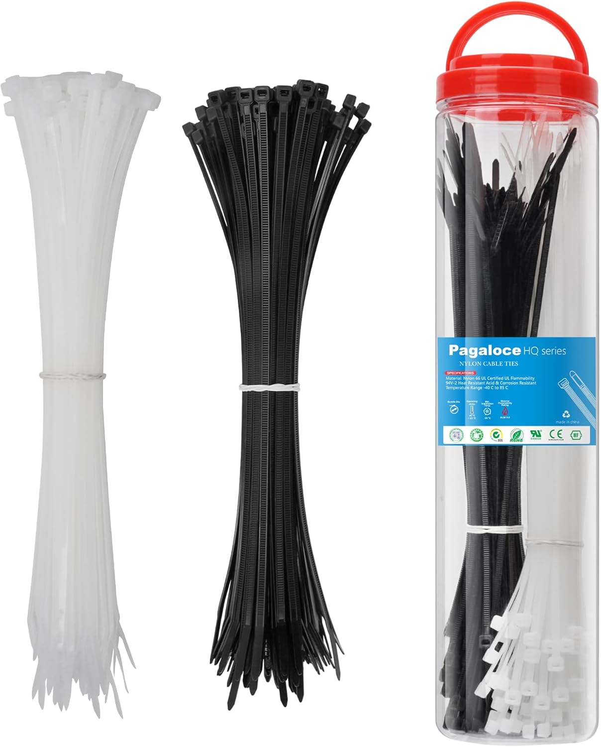200 Pack Zip Cable Ties (Black and White, Each 100pcs), 9 Inch Self-Locking Nylon Zip Ties, Cable Cord Management, Plastic Wire Ties, Size: 3.4mm*250mm, UV Resistant, UL Listed, for Indoor and Outdoor