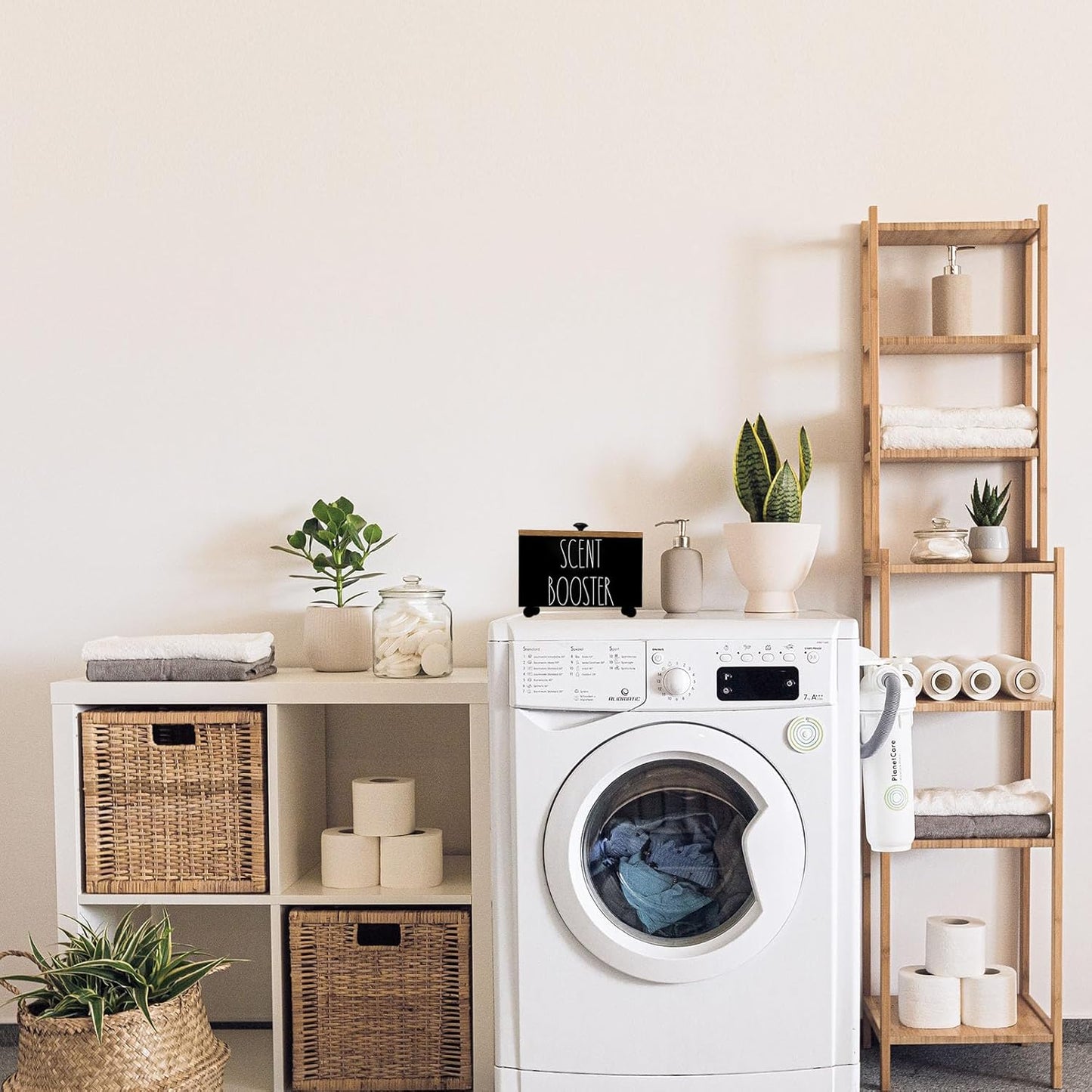 Laundry Scent Booster Container, Farmhouse Scent Beads Storage Organization, Rustic Wood Dispenser for Clothing Fragrance Beads, Laundry Room Powder Box, Laundry Detergent Organizer Bin(Black)