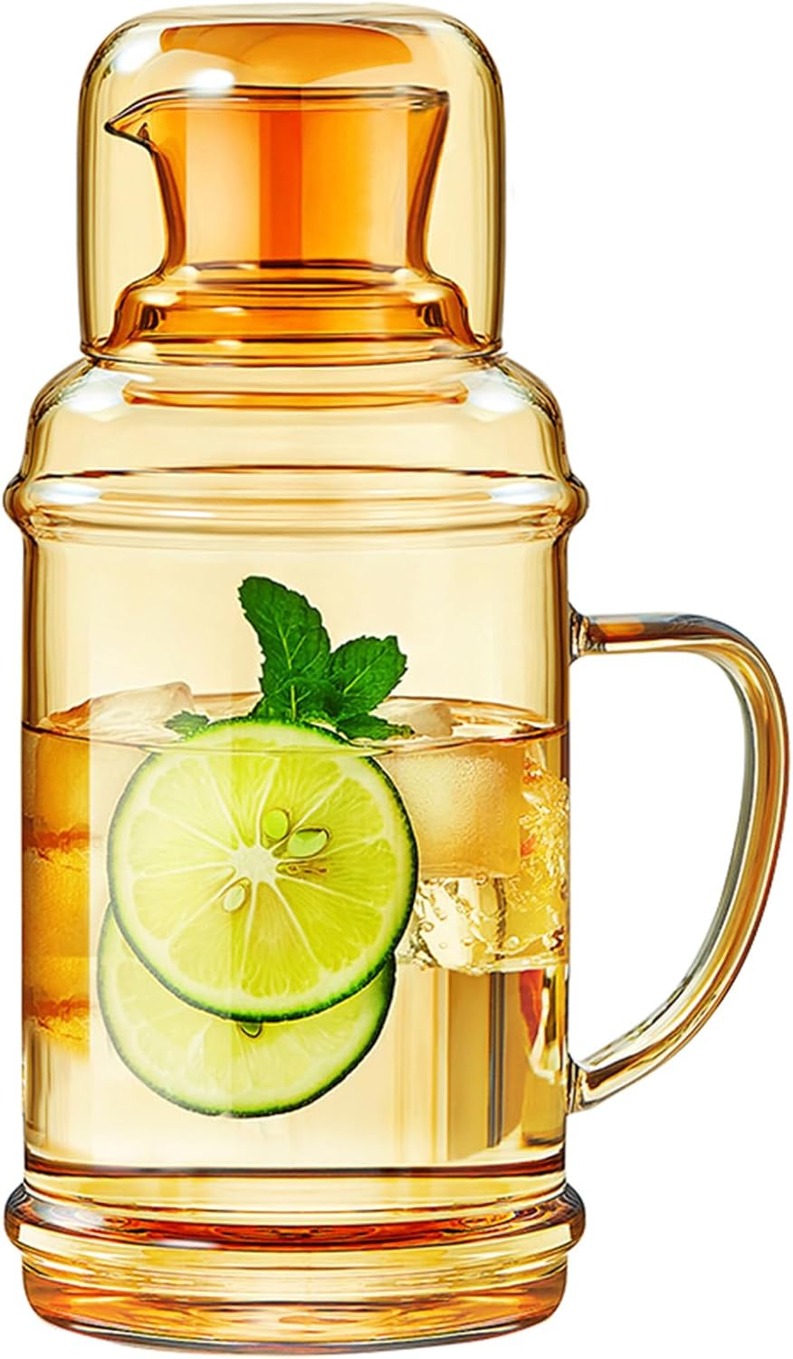 68OZ Glass Pitcher with Lid and Spout, Water Jug, 2000ml Carafe for Hot/Cold Water, Large Iced Tea Pitcher for Coffee, Juice and Homemade Beverage, Champagne