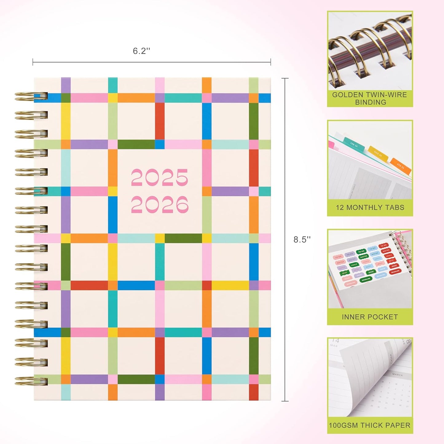And Per Se Student Planner 2025-2026, Academic Planner July 2025 - June 2026, 8.5" × 6.2", Weekly & Monthly Lesson Plan for Students with Colorful Tabs & Stickers (Color Grid)