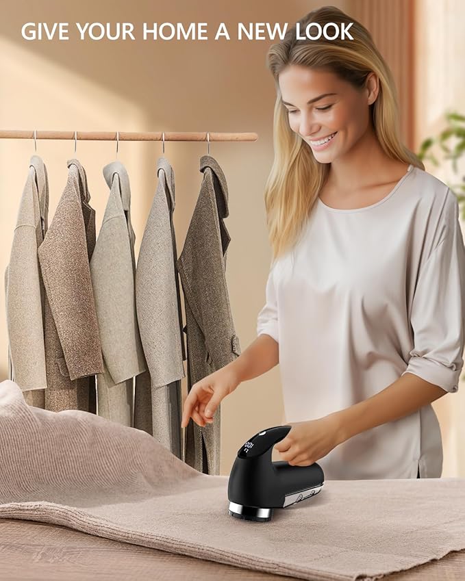 Electric Fabric Shaver with LED Display, 2-Speeds Lint Remover, Rechargeable Sweater Shaver, Fuzz Pill Bobble Remover for Fabric Fleece Curtains Clothes, Black