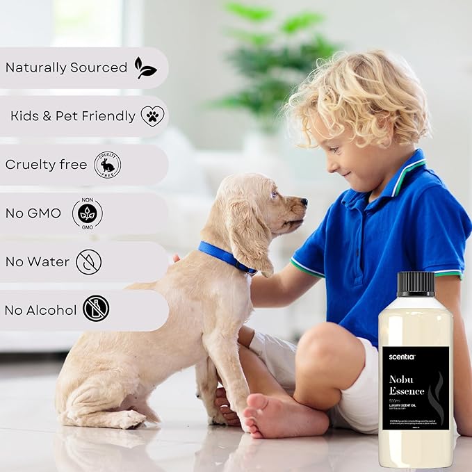 Scentia Hotel Diffuser Oil Inspired by The Nobu Hotel Scent - 500 mL 16.9 fl oz - Essential Oil Blend Jasmine, Lilly, Sandalwood & Fresh Citrus for HVAC Ultrasonic Diffusers - Nobu Essence