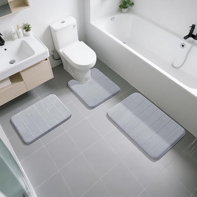 Yimobra Memory Foam Bath Mat, Super Soft Absorbent Bathroom Rug Non Slip, Quick Dry, Machine Washable Floor Carpet for Tub Shower, Home Decor Accessories, 24x17, Silver