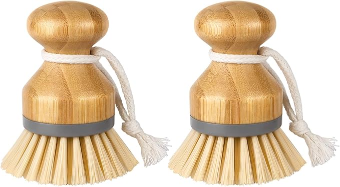 MR.SIGA Bamboo Palm Brush, Scrub Brush for Dishes Pots Pans Kitchen Sink Cleaning, Pack of 2