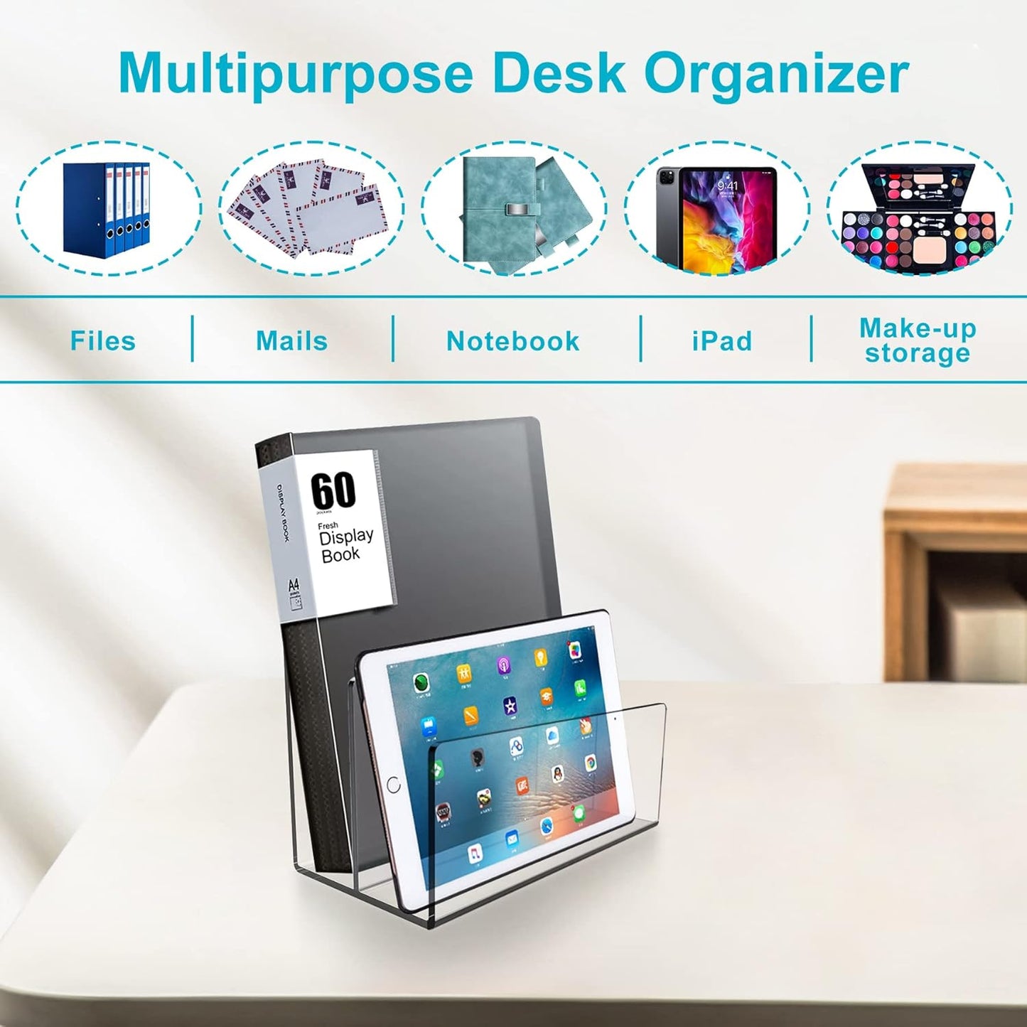 Boloyo Acrylic File Holder,2PC 2 Sections Clear File Organizer Mail Letter Sorter Desktop Folder Holder for Home Office School Envelope Bill Filling Paper Document