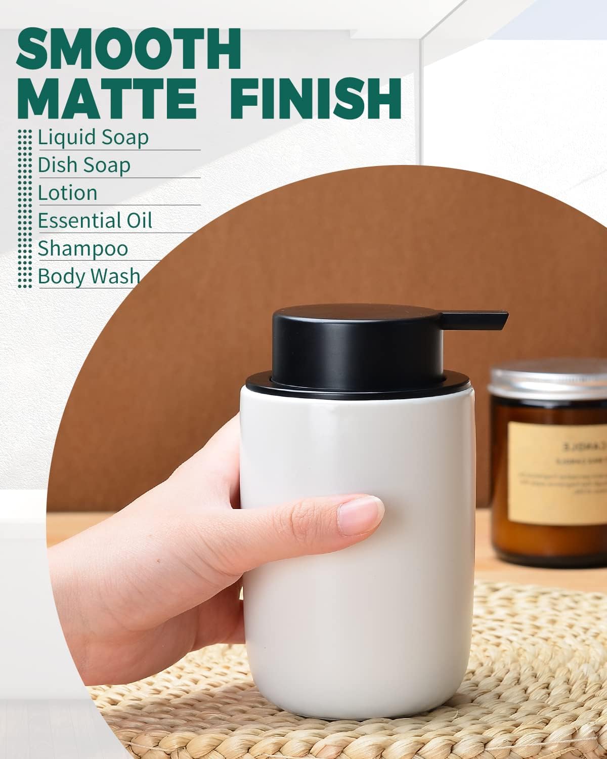 BosilunLlife Lotion Pump Dispenser - Bathroom Soap Dispenser White Kitchen Dish Soap Ceramic Small Liquid Soap Dispenser for Bathroom Lotion Hand Pump Dispenser