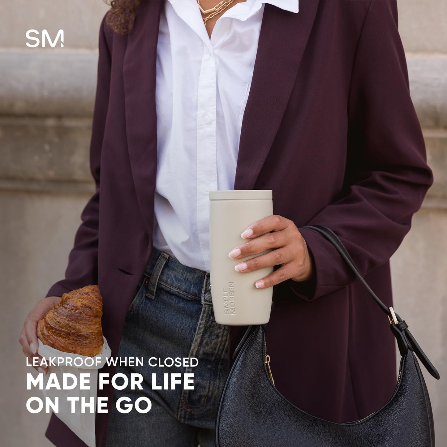 Simple Modern Mother's Day Travel Coffee Mug Tumbler with 360° Lid | Gifts for Her | Ceramic-Lined Insulated Stainless Steel Cold Brew Iced Coffee Cup | Voyager Signature | 16oz | Stamps