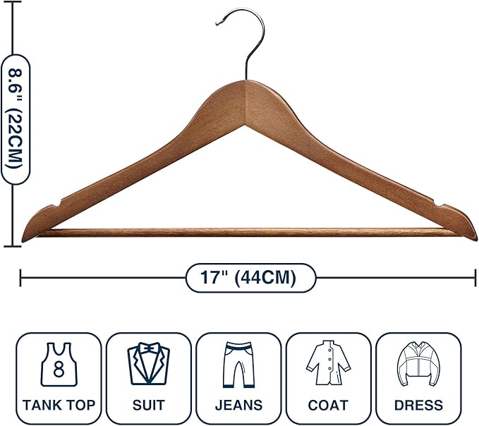 Wooden Hangers 20 Pack,Clothes Hanger for Daily Used,Coat Hanger for Closet,Heavy Duty Wood Hangers for Suit, Shirts, Jackets, Dress, Pant (Walnut)
