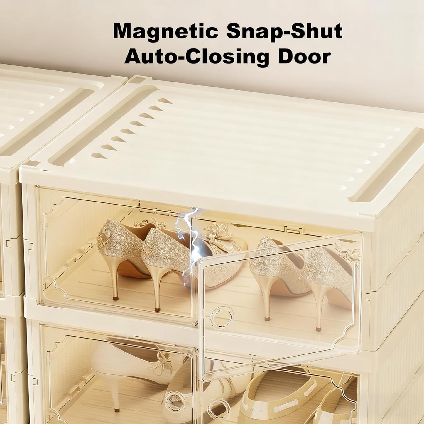 Elayce Foldable Shoe Rack Organizer, 9-Tier (8+1 Tall) Double-Row Shoe Cabinet, Installation-Free Stackable Shoe Storage Boxes with Clear Magnetic Doors for Entryway & Closet (White)