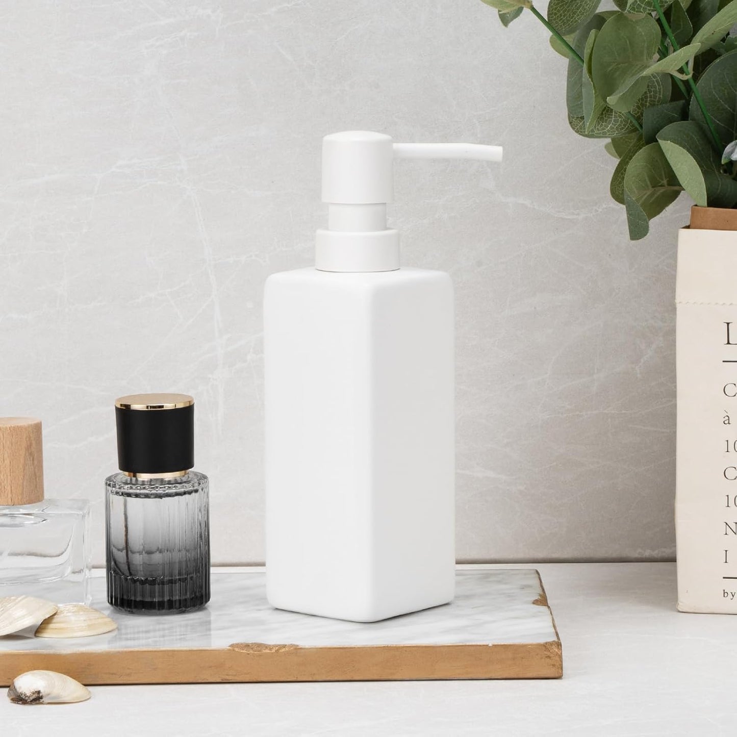 Ceramic White Soap Dispenser with Rust-Proof Plastic Pump for Bathroom 10oz Liquid Hand Soap Dispenser for Kitchen