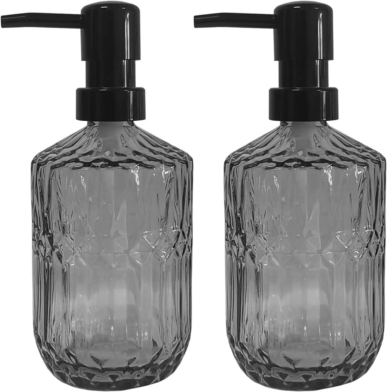 Glass Soap Dispenser with Black Pump, 15oz Refillable Liquid Hand Dispenser, Lotion Dish Soap Dispenser for Modern Home Decor, Bathroom, Kitchen Countertop, Hotel (Dark Grey)