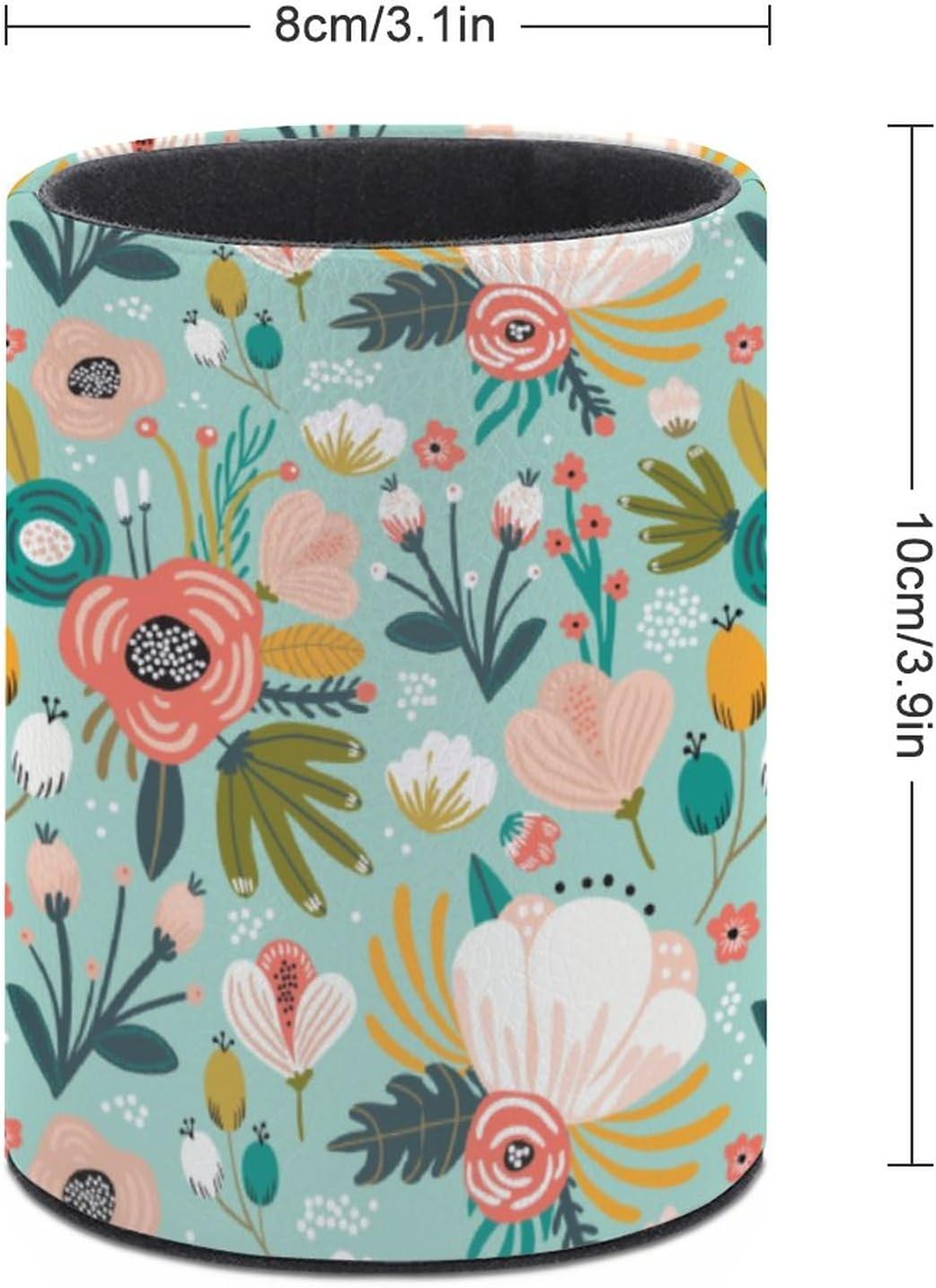 Mint Flowers Pen Holder Pencil Organizer Cute Pencil Cup Desk Decor Makeup Brush Holder PU Multifunctional Office Suppliesfor Home Classroom School