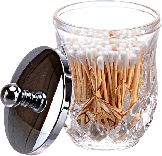 Qtip Holder,10 Oz Clear Glass Apothecary Jars with Silver Lids for Bathroom Organization & Desk Storage,Thick Glass Apothecary Jars for Q-Tips,Cotton Rounds, Jewelry,Candy,Round