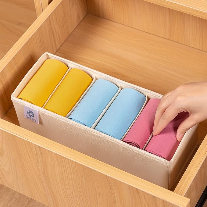 Qozary 3 Pack Sock Underwear Drawer Organizer Dividers, Collapsible Cabinet Closet Storage Boxes for Clothes, Socks, Lingerie, Underwear, Tie, Belt, Baby, Bedroom
