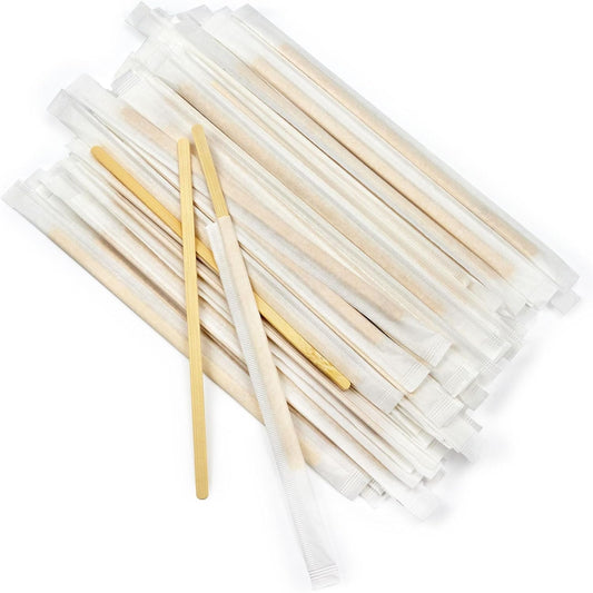 Bamboo Coffee Stirrers Individually Wrapped 200 Count – Coffee Stir Sticks 7 inch Coffee Bar Disposable individually wrapped coffee stirrers for Coffee and Cocktail