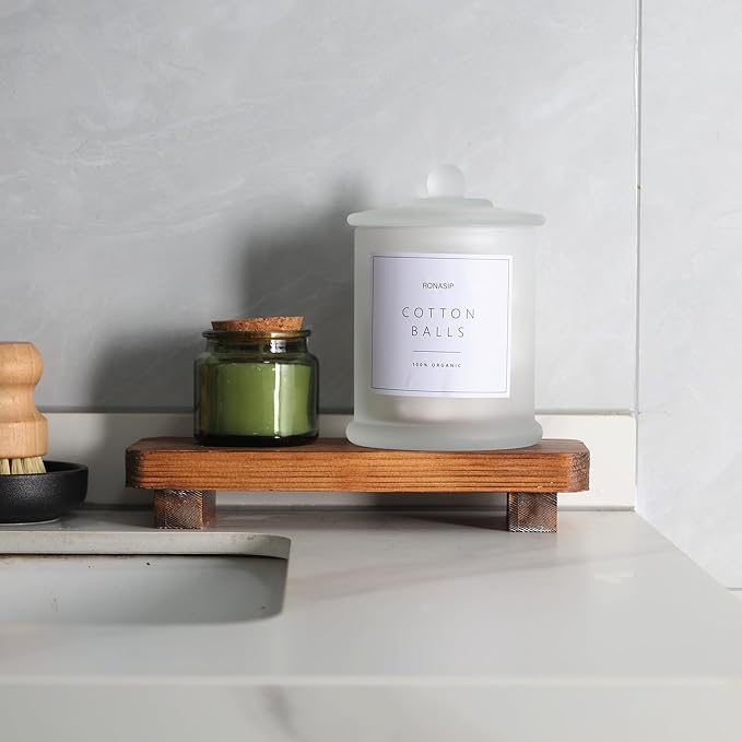 Qtip Holder & Cotton Pad Dispenser, Bathroom Organizer and Storage Canisters, 16oz Glass Apothecary Jars for Kitchen, Restroom - Home Decor, Room Decor Aesthetic (2 Pack, Frosted White)