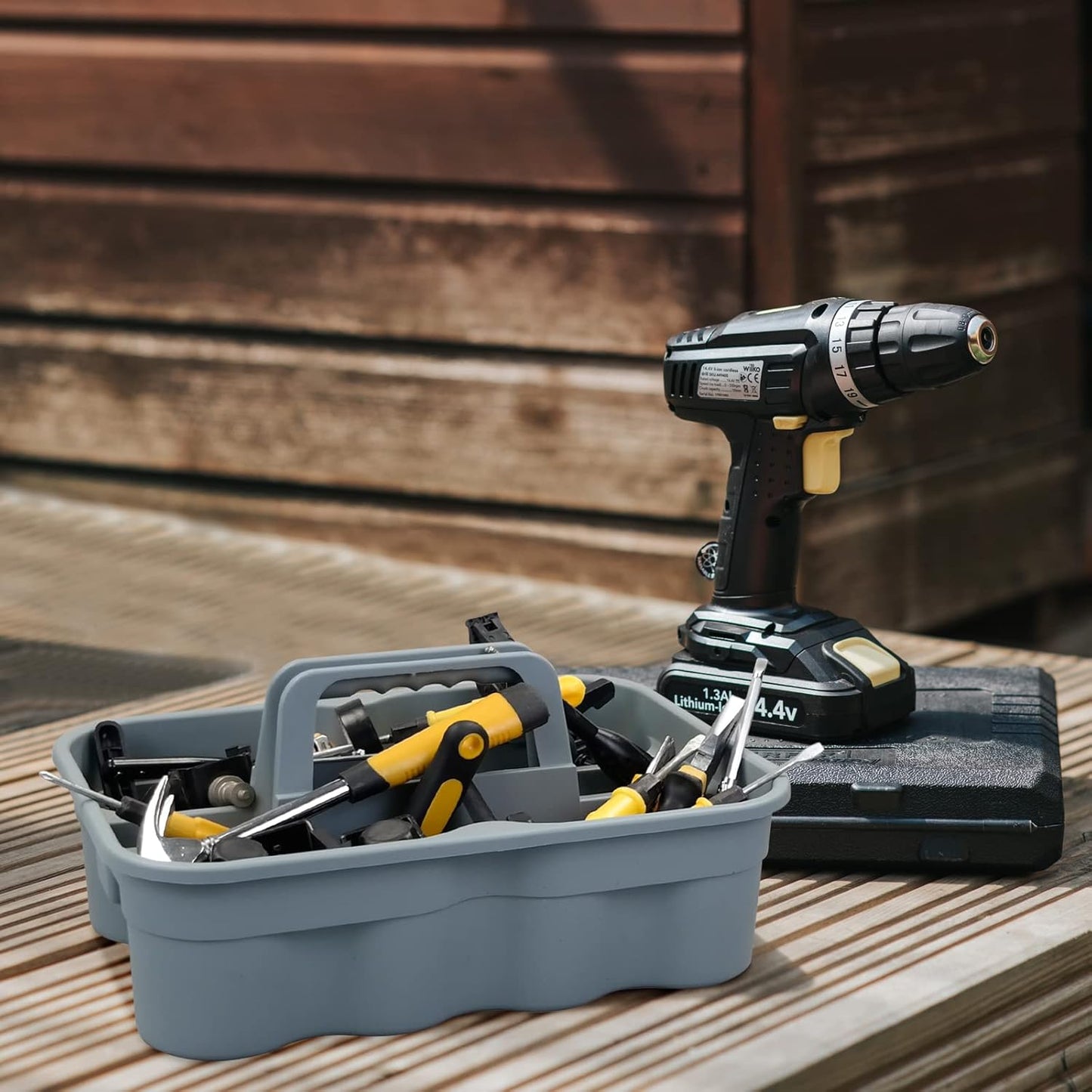 Teyyvn 4 Pack Carry Caddy, Plastic Cleaning Caddy with Handle, Gray