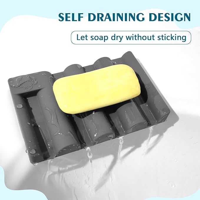 Silicone Soap Dish with Wave Design, Non-Slip, Quick-Drying, Perfect for Bathroom, Kitchen, and Sink Areas (2, Grey1)