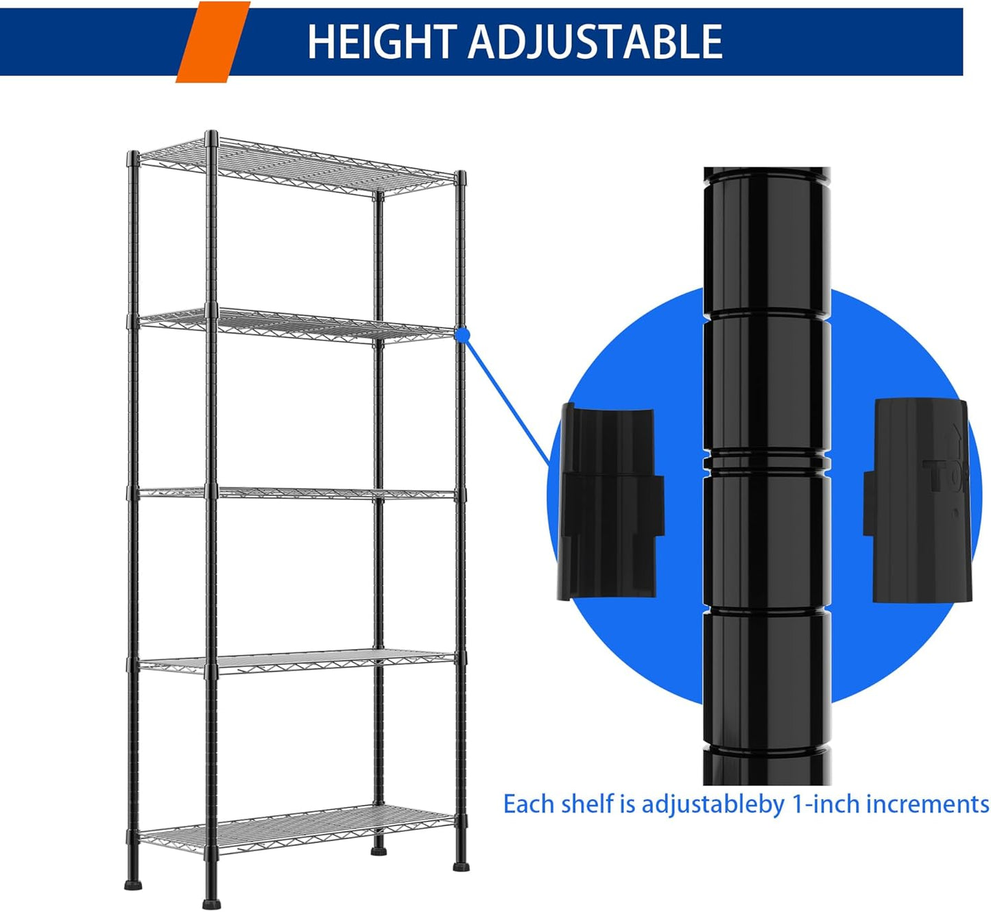 REGILLER 5-Wire Shelving Metal Storage Rack Adjustable Shelves,Standing Storage Shelf Units for Laundry Bathroom Kitchen Pantry Closet(Black,14.1" D x 30" W x 79" H)