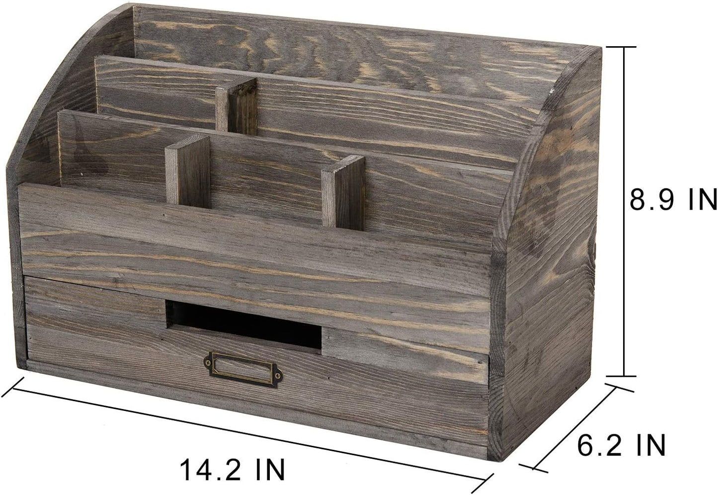 Distressed Rustic Wooden Office Desk Organizer 5 Compartment with 2 Drawer &Counter Desk Tabletop Desktop Mail Rack, Pens, Notebooks, Folders, Pencils and Office Supplies (Rock Grey)