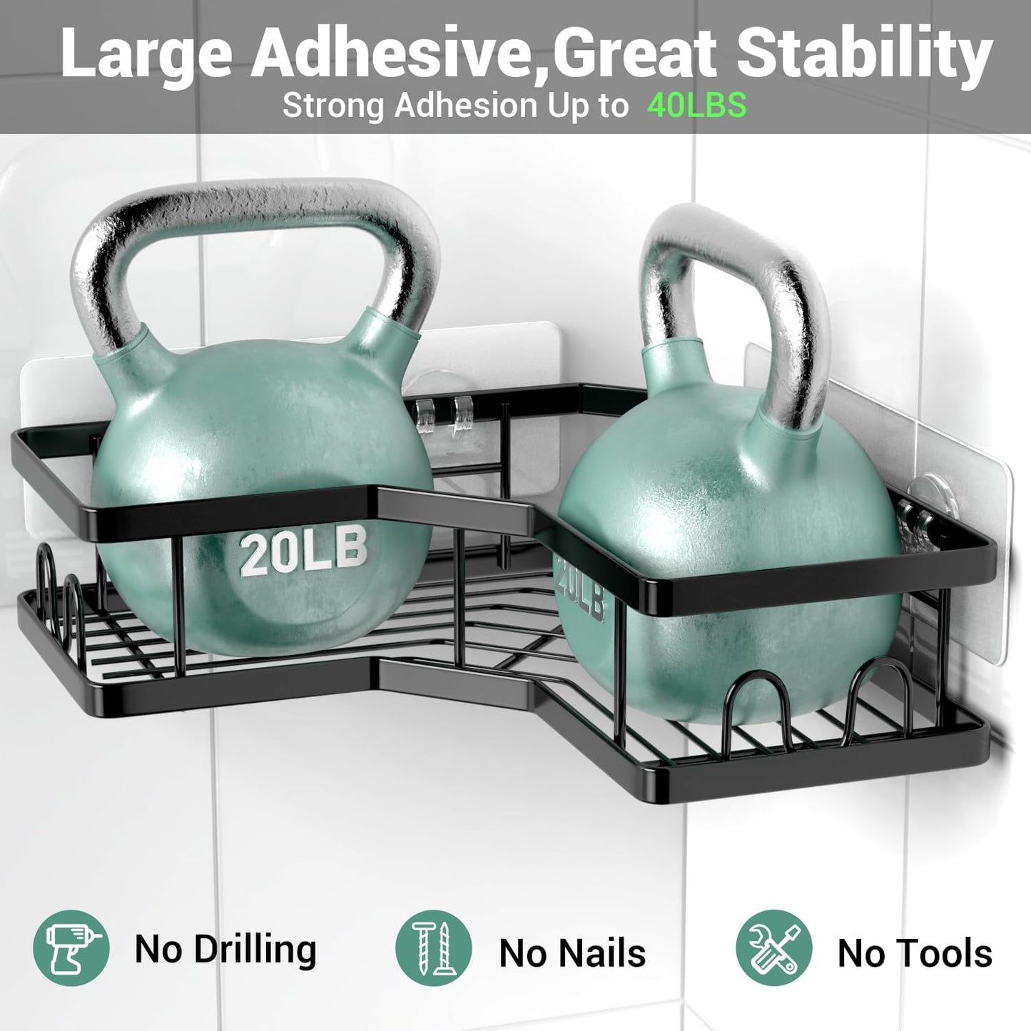 Corner Shower Caddy Bathroom Organizer Adhesive Shower Rack Bathtub Shelves - 3Pack No Drilling Shower Shelf - Rustproof Bath Tub Organizer