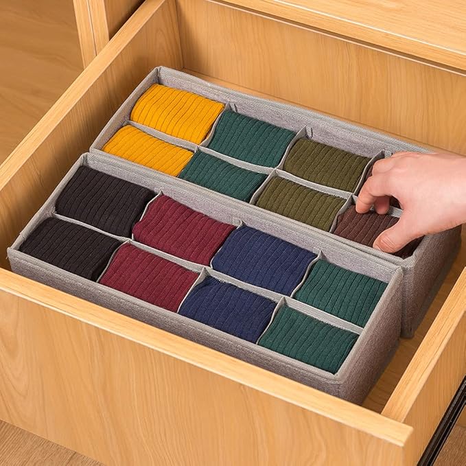 Qozary 3 Pack Sock Underwear Drawer Organizer Dividers, Collapsible Cabinet Closet Storage Boxes for Clothes, Socks, Lingerie, Underwear, Tie, Belt, Baby, Bedroom