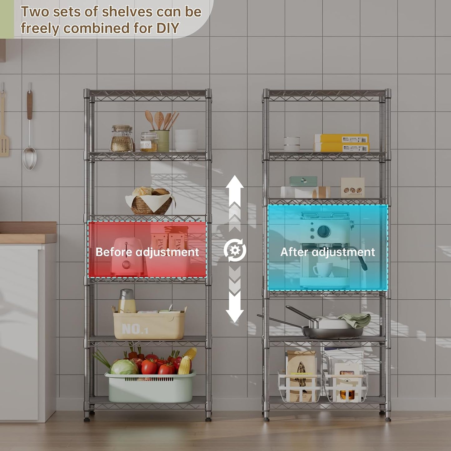 5 tire Shelves Storage Wire Shelving Unit Metal Shelf Adjustable Organizers Storage Shelving with Wheels for Bathroom Laundry Room Kitchen Pantry12”D x 22”W x 69”H Silver