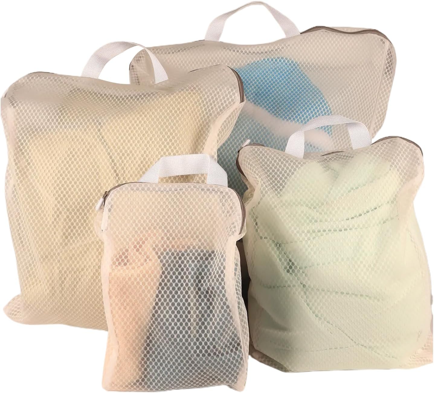 4 Pack Mesh Laundry Bag Mesh Laundry Bags Laundry with Handle for Washing Socks, Baby Items, Lingerie, Travel Garments (BEIGE, 4)
