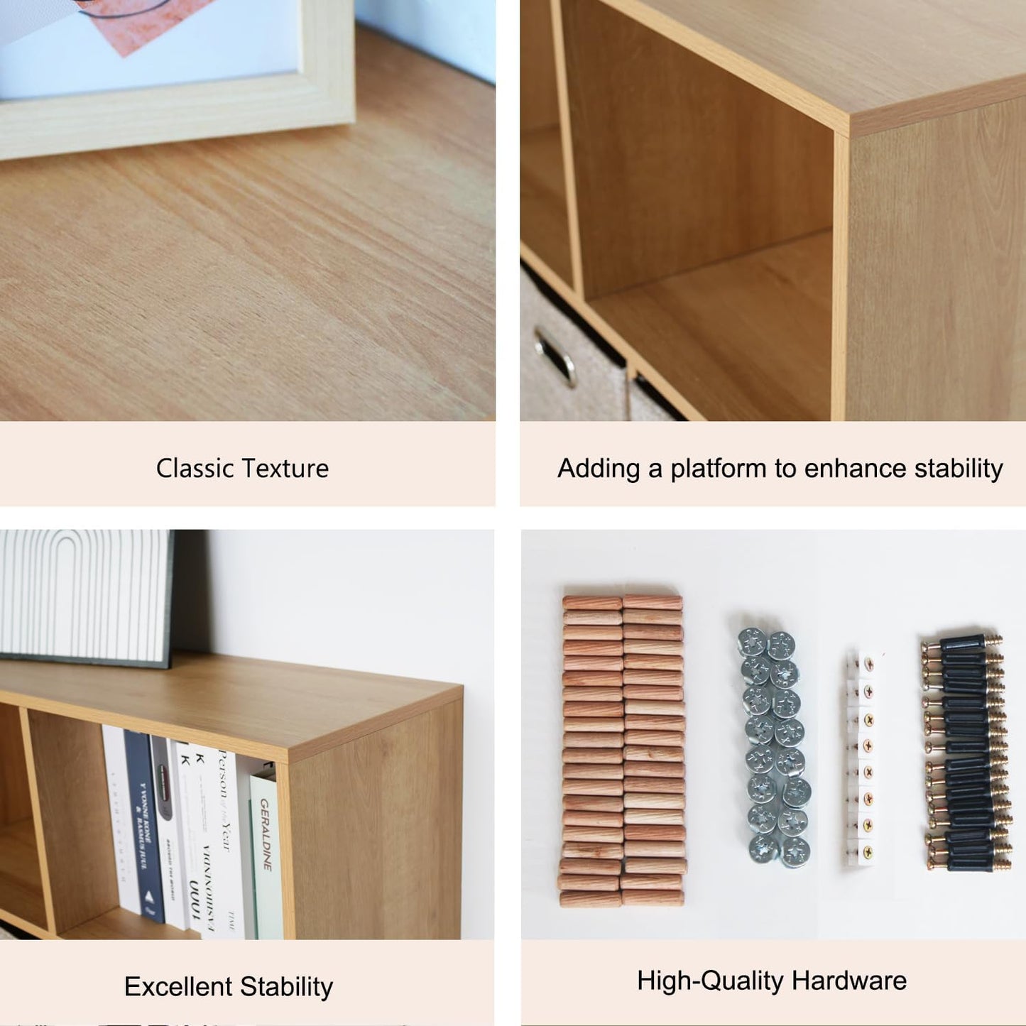 Wooden 6 Cube Storage Organizer with Closed Back Panel,Oak Cube Shelf Heavy Duty Cubby Storage Organizer with Compartments for Living,Display Shelf,Bookshelf