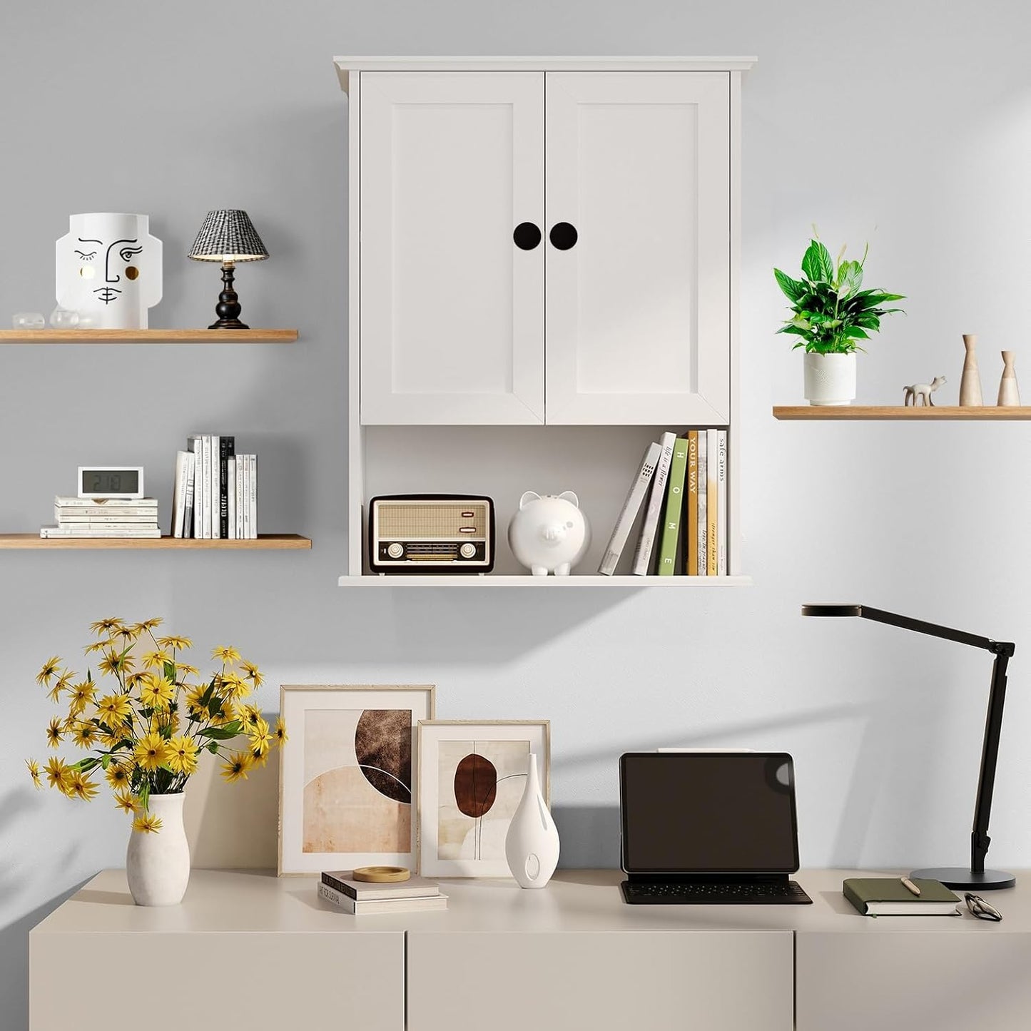 Bathroom Medicine Cabinet - Toilet Cabinet - Wall Mounted Cabinet - Multi Scene Wall Cabinet Storage Solution (Suitable for Bathroom, Kitchen, Living Room; White, Easy to Install)