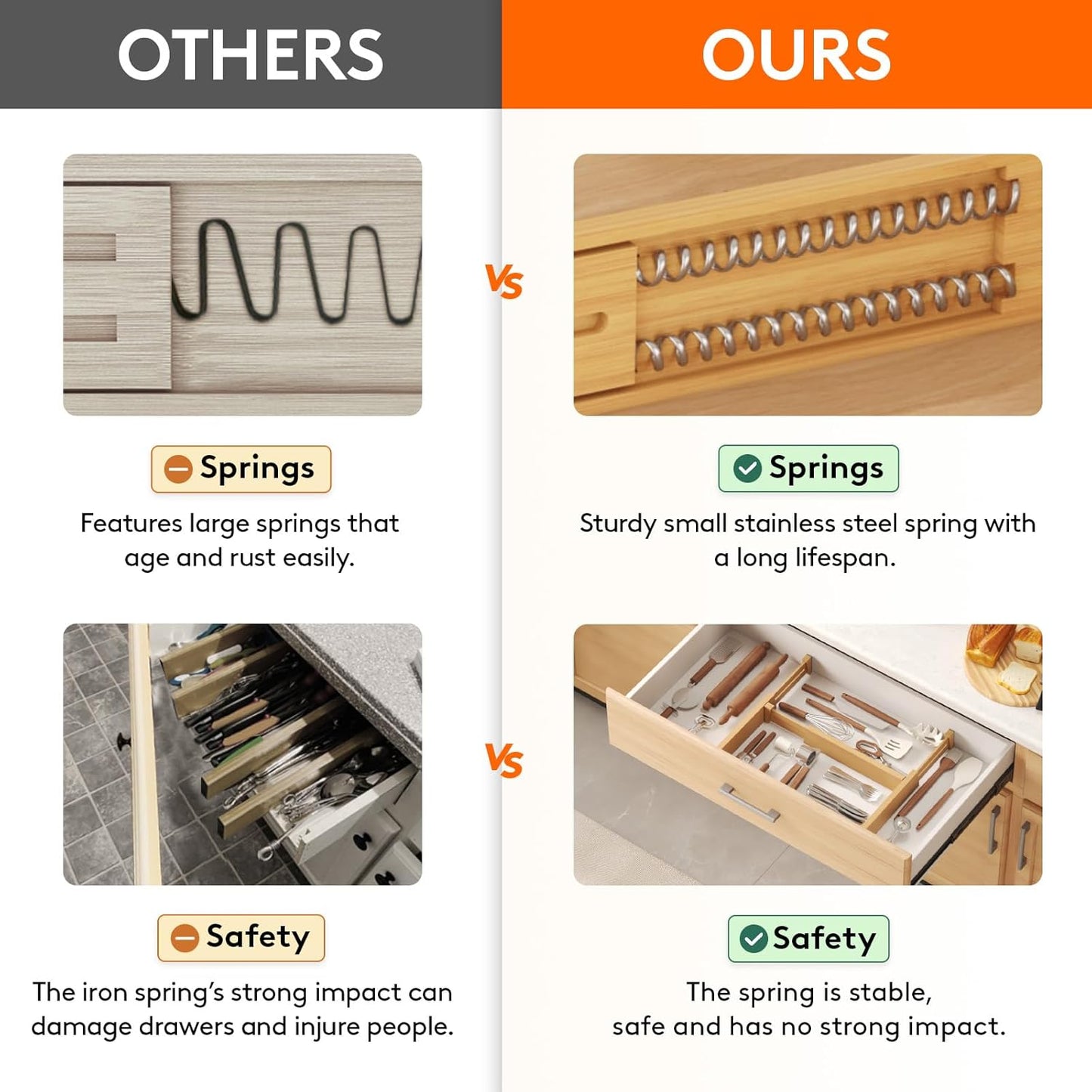 Lifewit 6 Pack Bamboo Drawer Dividers 2.4" High, 13-16.5" Kitchen Drawer Organizers, Adjustable Wooden Drawer Dividers for Clothes, Expandable Drawer Separators for Dresser, Bedroom, Bathroom, Cabinet