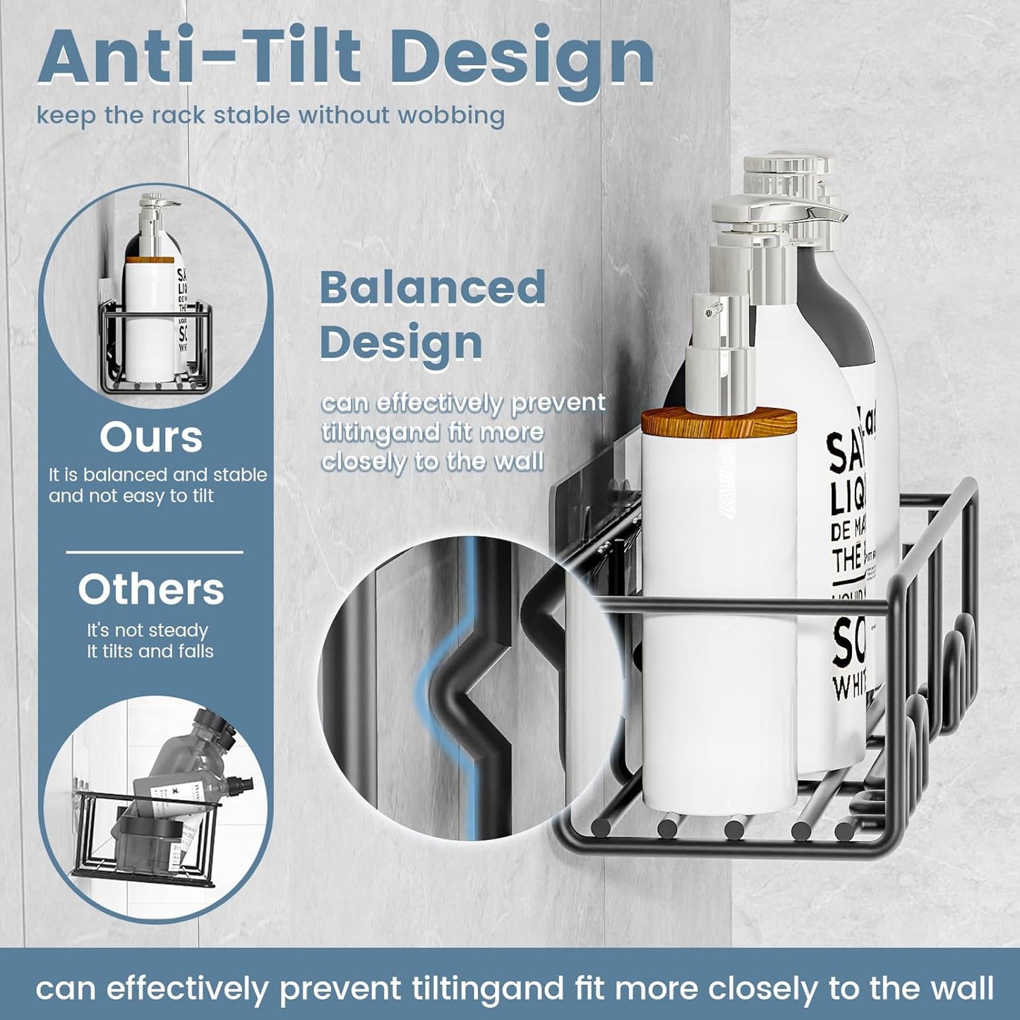 5-Pack Shower Caddy, Adhesive Shower Organizer, No-Drill Space Saving Shower Shelf with Soap Dish, Rustproof Shower Shampoo Holder for Kitchen & Bathroom Storage & Home Decor (Black)