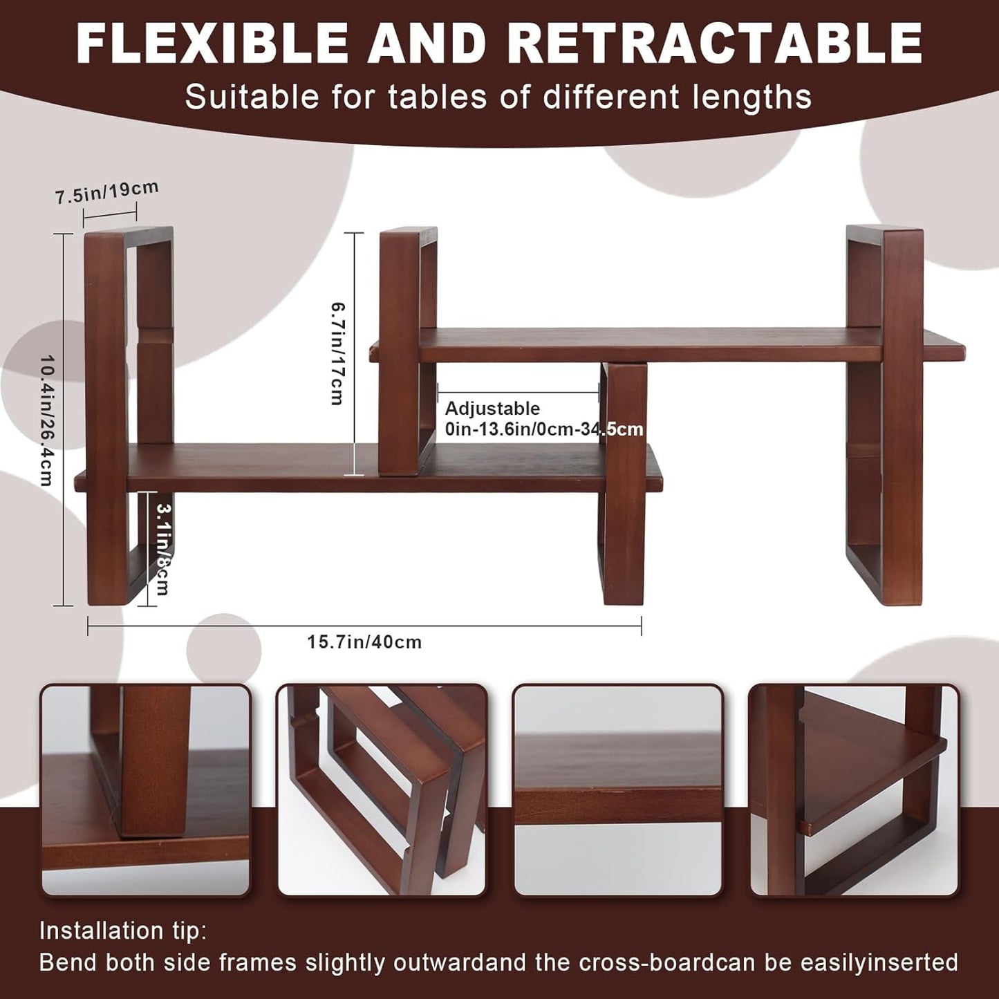 Desk Shelves Desktop Organizer Shelf - No Assembly Needed Holds 130lbs for Top of Desk Organizers and Accessories Corner Bookshelf Table Top Shelving in Office, Books, Bathroom Storage--Walnut Colour