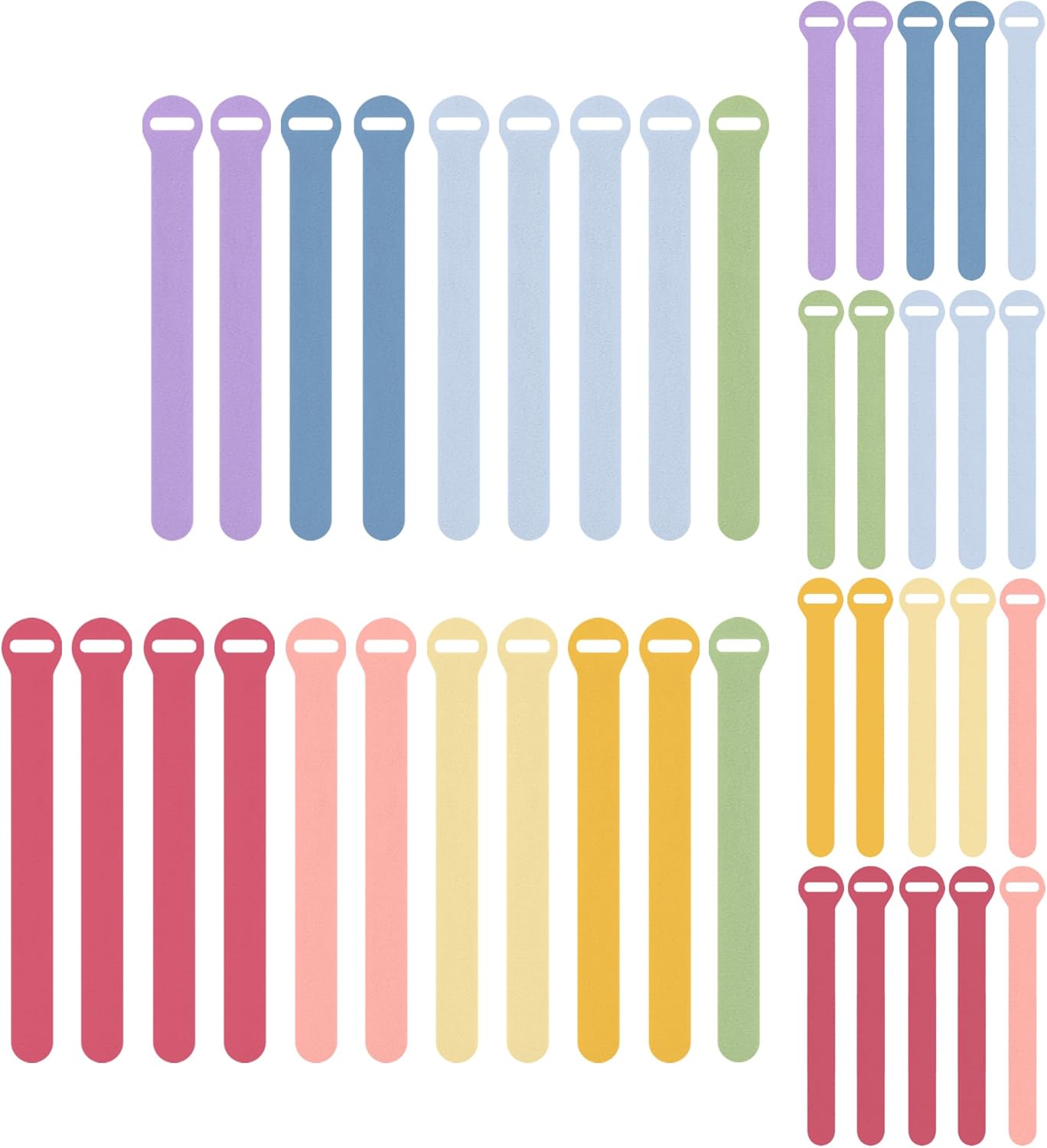 Self-Gripping Cable Ties by Wrap-It Storage, Macaron, 40 Pack (5 Inch and 8 Inch Straps) – Reusable Hook and Loop Cord Wraps for Home Office Desk Organization