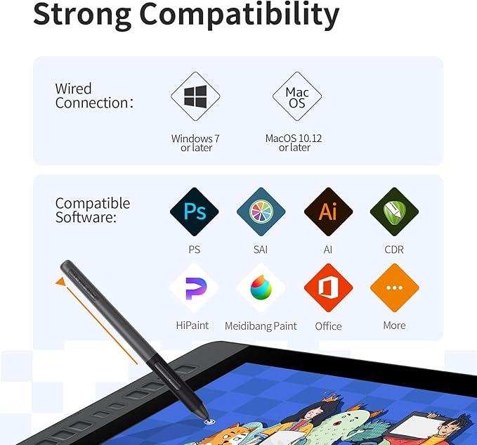 Drawing Tablet with Screen GAOMON PD1561 Drawing Monitor Art Tablet with Adjustable Stand, 10 Shortcut Keys, Tilt Support, Battery-Free Pen, 15.6-inch Graphics Tablet for Mac, Windows PC