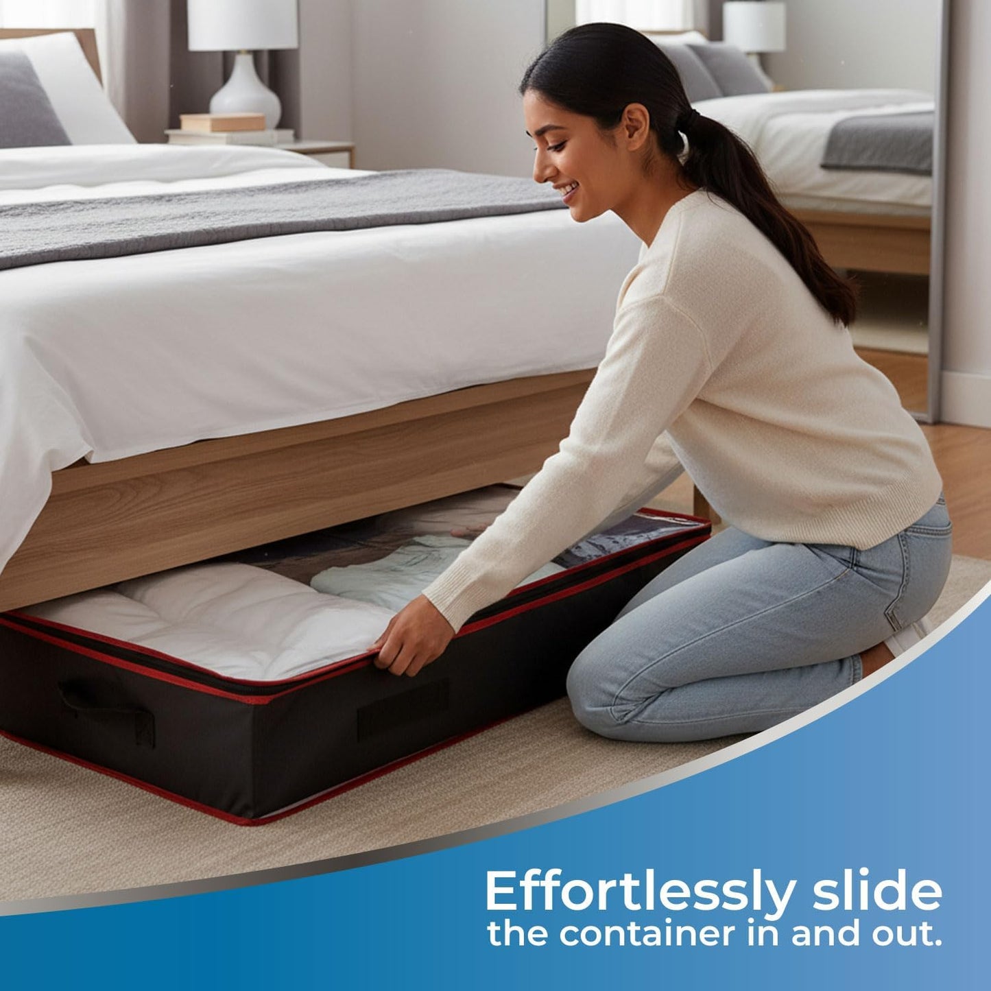 6 Inches Under Bed Storage Containers | Pack of 2 Underbed storage drawers with Durable Handles, Large Capacity, Dual Zipper & Clear Window For Clothing, Bedding, Blankets, Towels, Sweaters