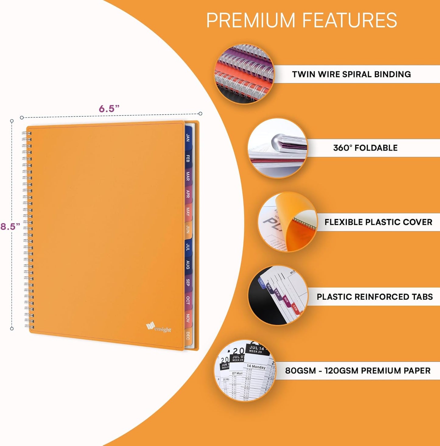 Ensight 2026 Appointment Book and Planner 6.5" x 8.5" Large Hourly Weekly Daily Schedule Book with Tabs, 30 Minute Time Slots, Yellow Calendar Organizer Jan 2026–Dec 2026 Appointment Planner - Yellow
