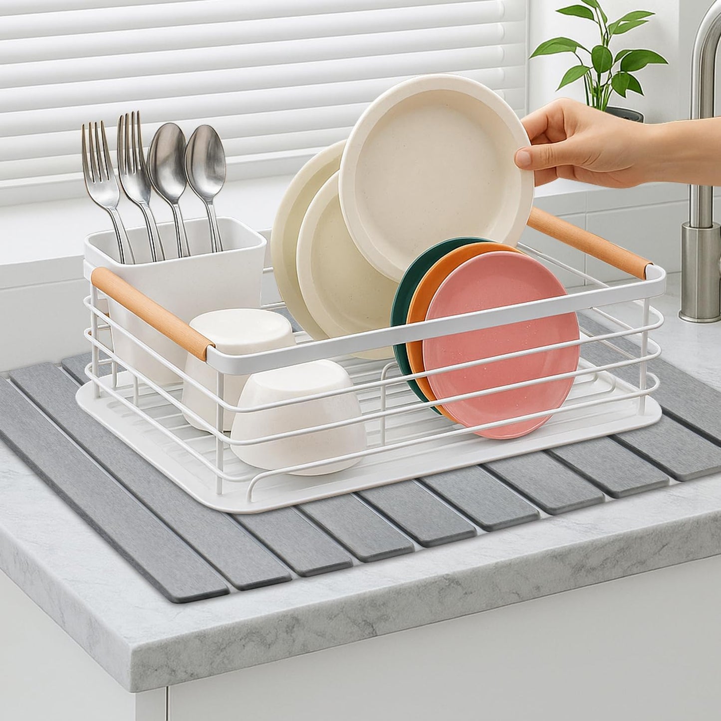 Large Stone Dish Drying Mat for Kitchen Sink Countertop Dish Drainer Diatomaceous Earth Mat Collapsible Dishes Rack Drying Tray Water Absorbent Quick Draining Pads Fast Foldable Bathroom Drying Mats