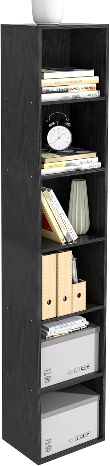 Wooden 6 Cube Storage Organizer, 6 Tier Storage Cubes Storage Display Cubby, 62 Inch Tall Versatile Cubes Shelf and Cubby Organizer for Any Space (Black, 6 Cube-W(11.8inch)