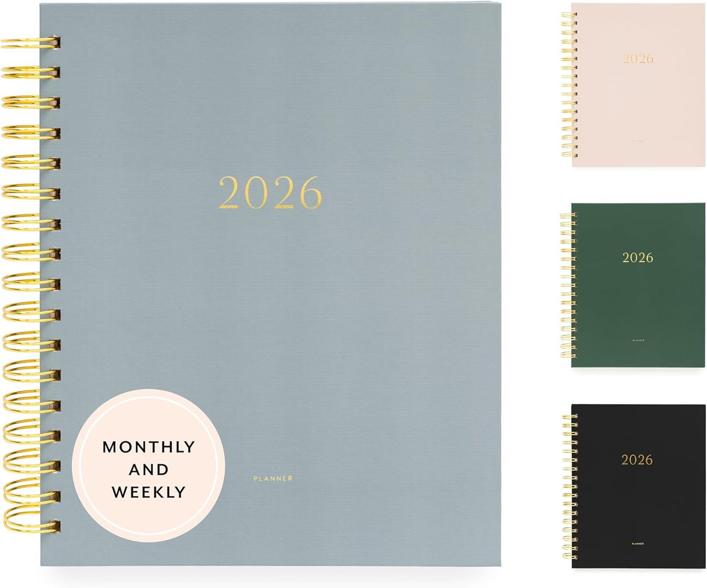 Sugar Paper 2026 Signature Spiral Planner, Weekly and Monthly, January to December, 7.5" x 9.25", Calendar for Women, Matte Paper Hardcover, Spiral Bound, Pocket for Storage,12 Month, Dusty Blue