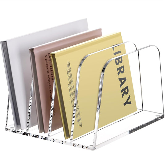 YUXUN Desk File Organizer,4-Section Clear Acrylic Desk Organizer,Vertical File Sorter Holder Organization for Office School & Classroom