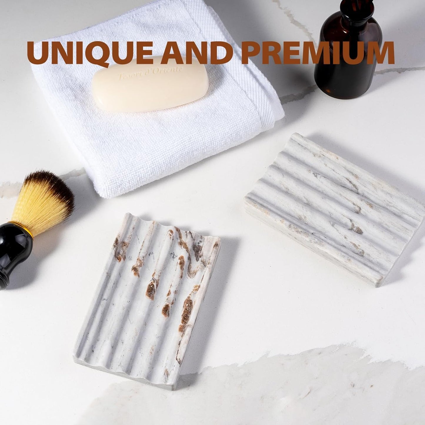 Soap Holder, Marble Soap Dish for Shower, Bar Soaps Holder with Water Ripple Design, Easy Cleaning Soaps Saver for Kitchen Sink，Bathroom, Executive Indian Natural Stone Soap Tray