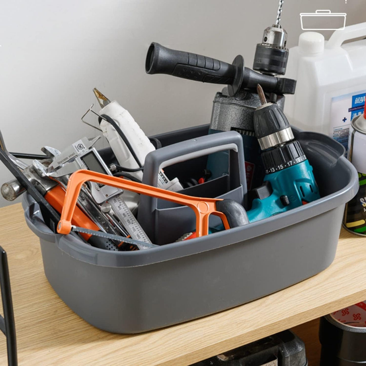 Haundry Large Cleaning Caddy with Handle, Tool Storage Basket Organizer, Sturdy Pail Bucket Organizer, Household Bucket for Cleaning Supplies - Gray