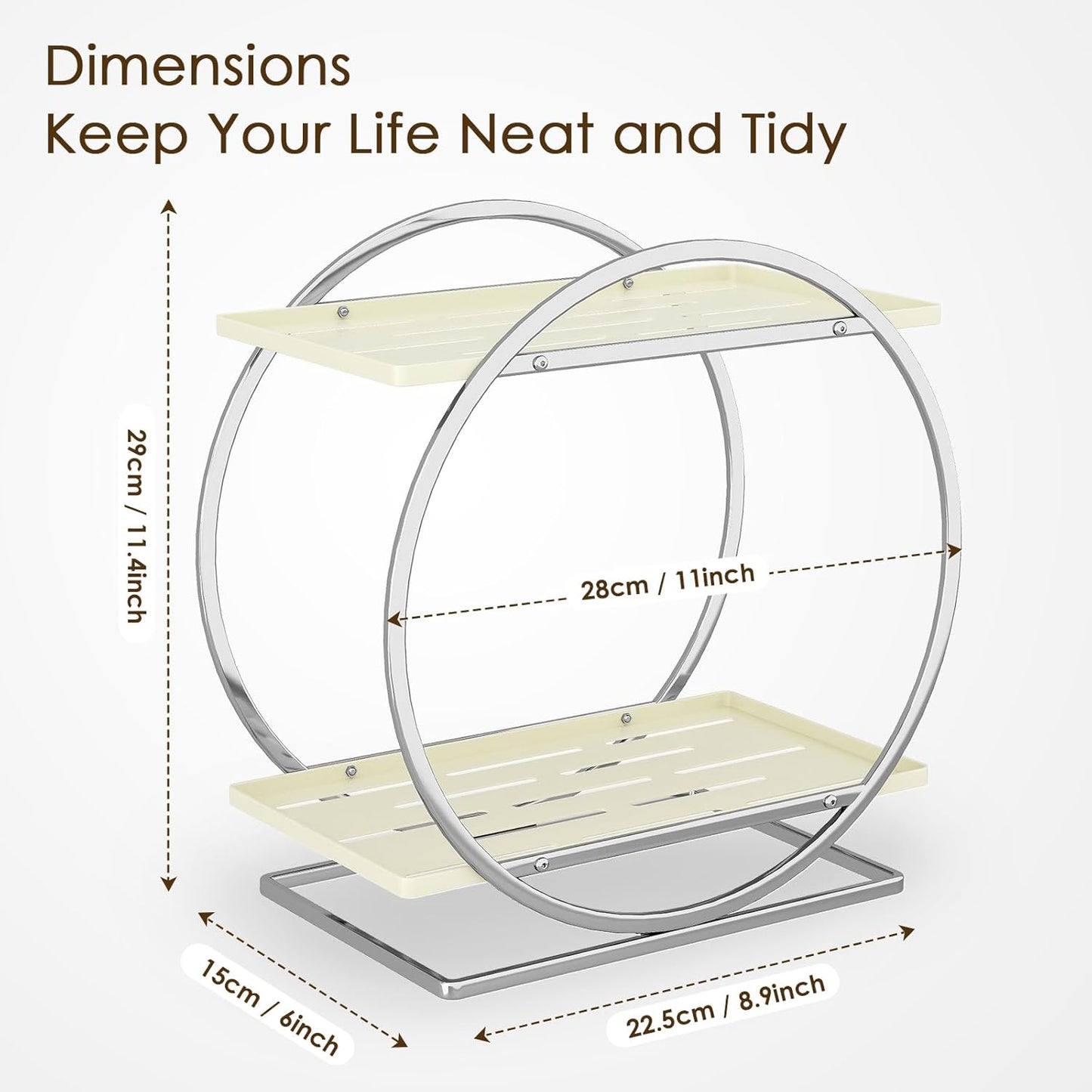 Perfume Organizer for Dresser, 2-Tier Bathroom Counter Organizer, Elegant Makeup Organizer for Vanity, Multi-Purpose Cosmetics Skincare Organizers Countertop (Silver Frame & Cream White Tray)