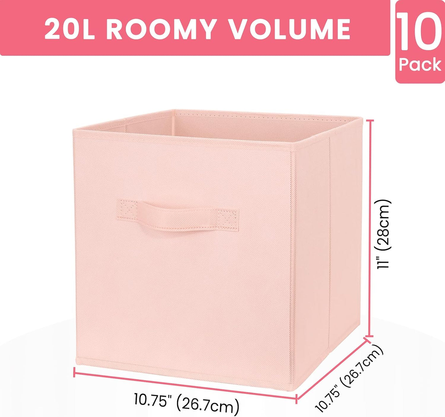 Criusia Storage Cubes- 11 Inch Cube Storage Bins for Organizing Shelves - Nursery Closet Organization Bins for Clothes Blanket - 10 Pack Collapsible Decorative Storage Box for Living Room (Pink)