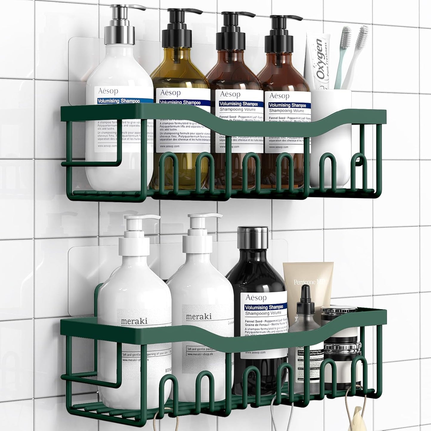 EUDELE Shower Caddy 2 Pack, Adhesive Shower Organizer for Home Decor & Kitchen Storage, No Drilling, Rustproof Stainless Steel Bathroom Shelf Organizer