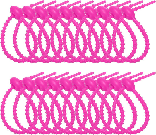 PATIKIL 6 Inch Silicone Cable Ties, 20pcs Rubber Reusable Twist Zip Ties Organizer for Home Office Kitchen Food bags Wires Adjustable Bag Clip, Rose Red