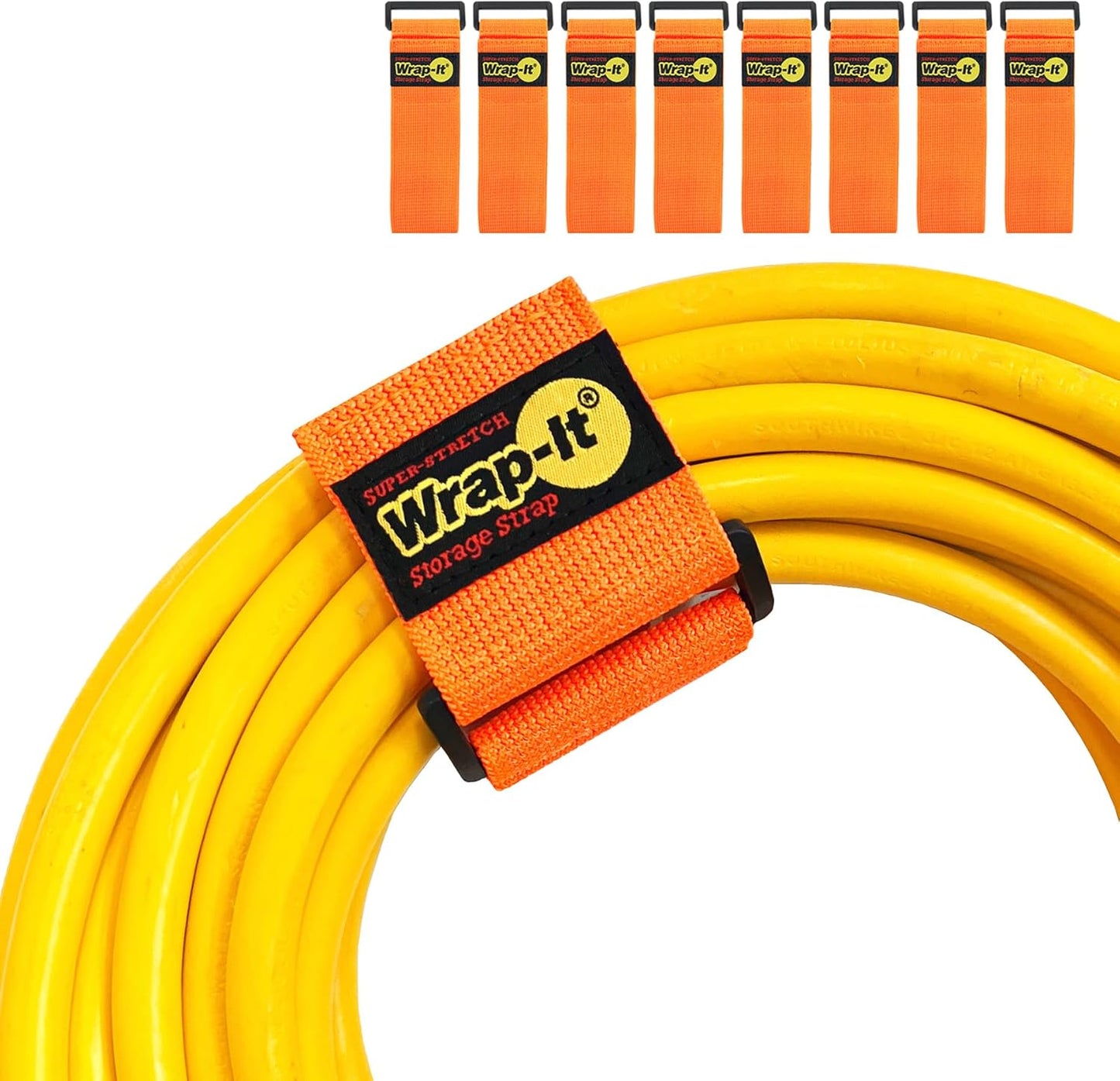 Super-Stretch Wrap-It Storage Straps - 12" (8-Pack) Orange - Elastic Hook and Loop Cinch Straps Extension Cord Organizer Hose and Cables Wraps