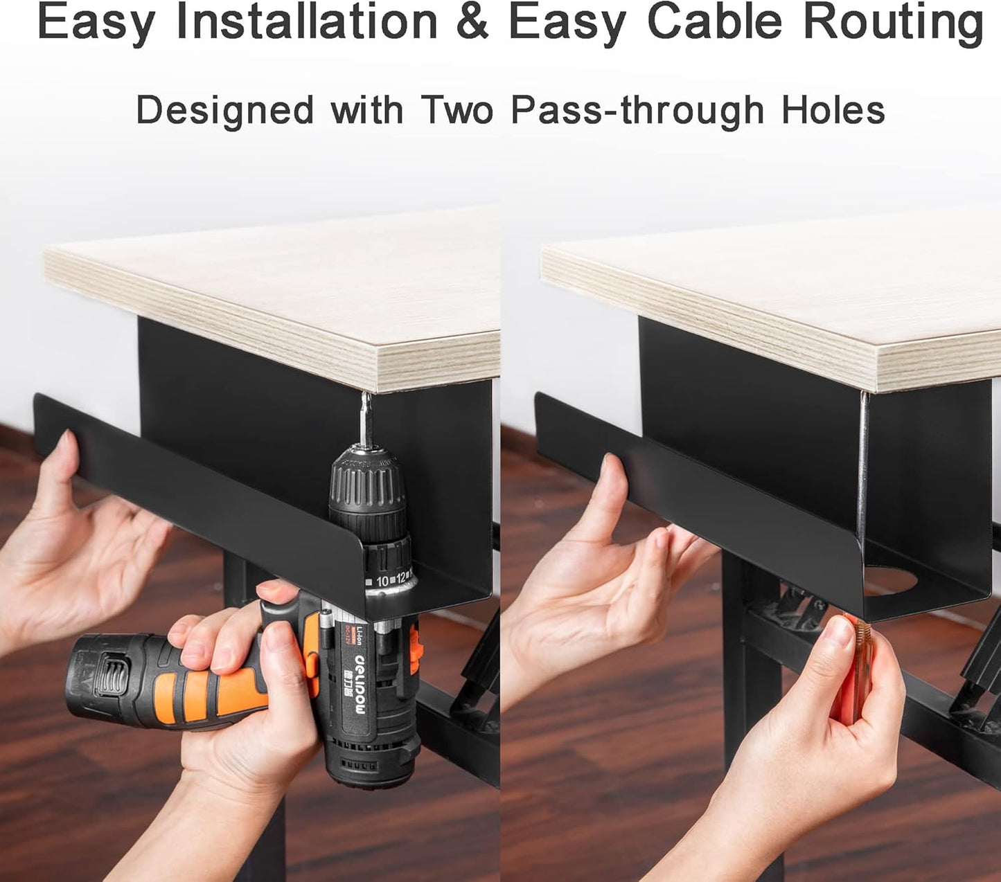 ZhiYo Under Desk Cable Management Tray 17 Inch, 2 Pack Sturdy Metal Cable Tray Under Desk, Desk Cord Management Tray, Under Table Cable Management Basket, Under Desk Wire Management Tray, Black